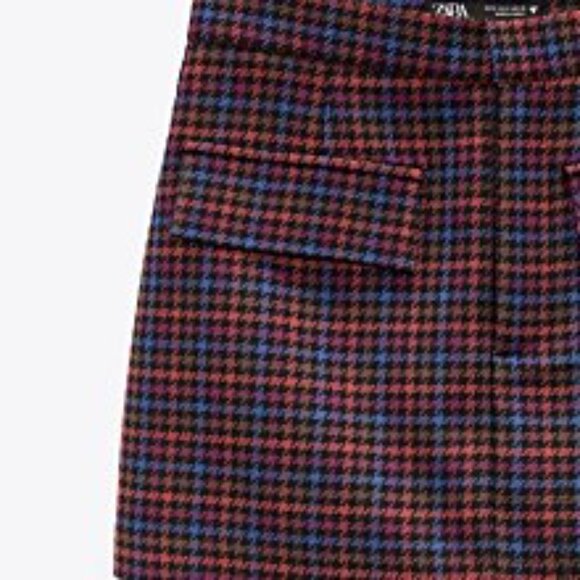 Zara Tweed Texture Plaid Mini Skort Size MEDIUM Marron, Blue, Check 3067/401/060 - Picture 5 of 7
